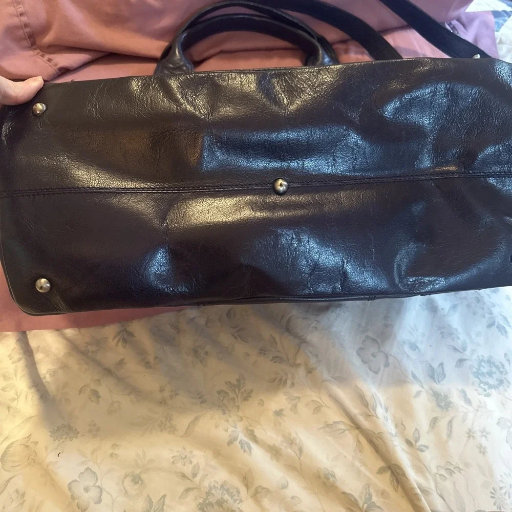 Nicoli Italian leather Large satchel features a dark purplish Blue finish